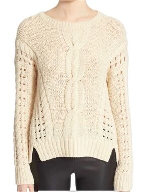 Vince Crop Cable Openwork Yak-Wool Blend Sweater